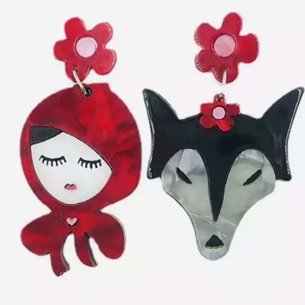 New Red Riding Hood Wolf fairytale earrings